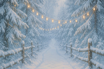 Avezano Snowy Pathway Fairy Lights Photography Backdrop Designed By Lidia Redekopp