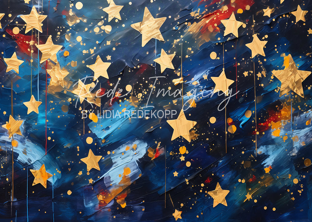 Avezano Navy Blue Gold Hanging Star Abstract Photography Backdrop Designed By Lidia Redekopp