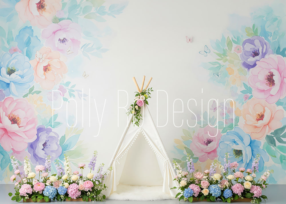 Toile de fond pour photographie de baiser de roses et de ballons de la Saint-Valentin d'Avezano conçue par Polly Ro Design