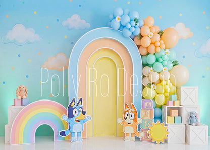 Avezano Bluey Pastel Rainbow Daisy Photography Backdrop Designed By Polly Ro Design