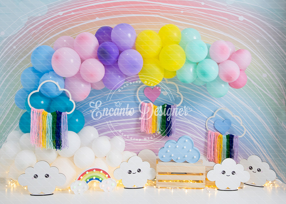 Avezano Pastel Rainbow Cloud Balloon Photography Background By Encanto Designer