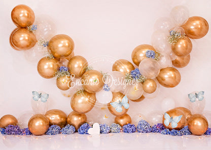 Avezano Gold Clear Balloon Hydrangea Butterfly Photography Background By Encanto Designer