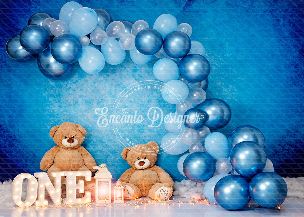 Avezano Blue Metallic Balloon Teddy Bear ONE Photography Background By Encanto Designer