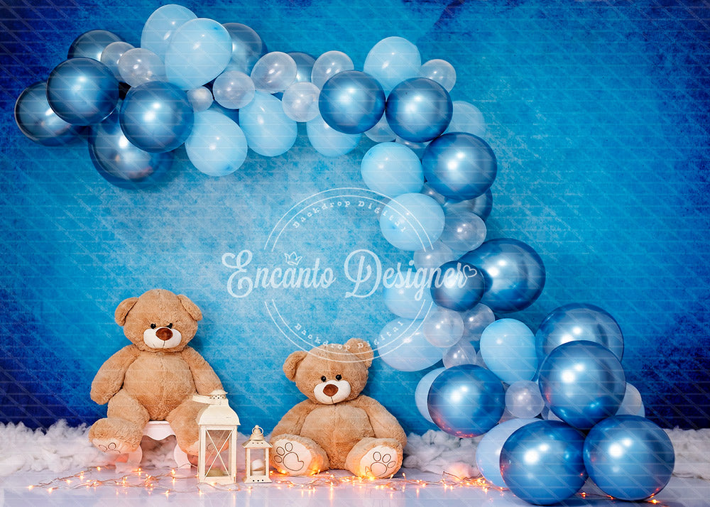 Avezano Blue Metallic Balloon Teddy Bear Photography Background By Encanto Designer