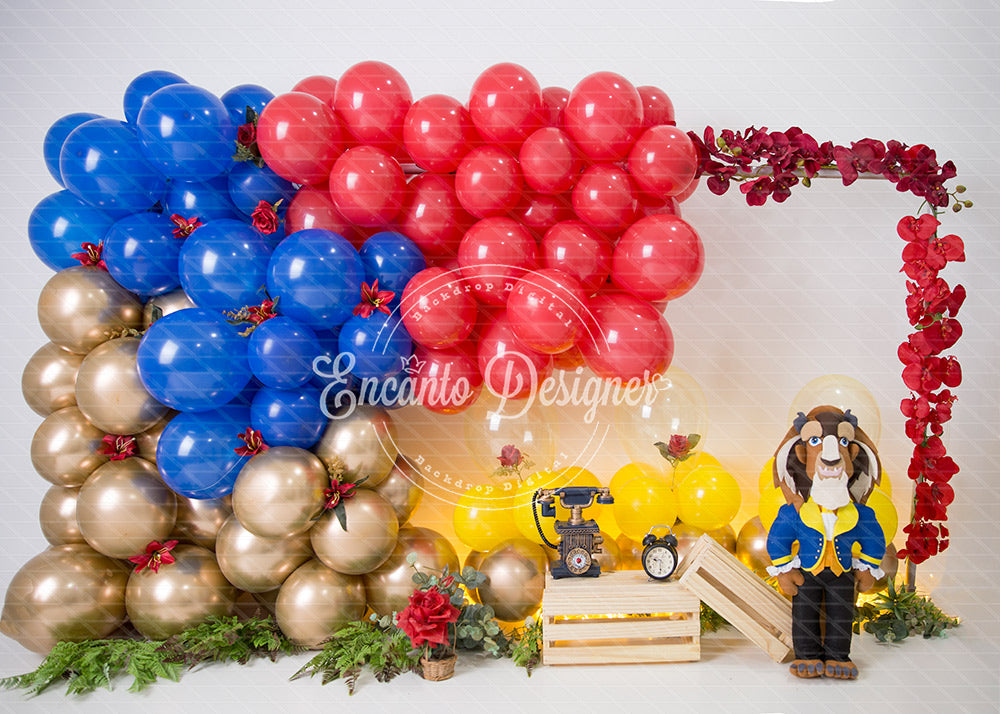 Avezano Beauty and The Beast Red Blue Gold Balloon Photography Background By Encanto Designer