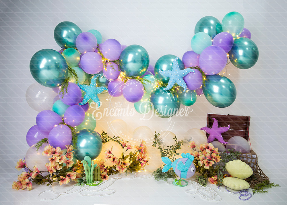 Avezano Mermaid Purple Teal Starfish Balloon Photography Background By Encanto Designer