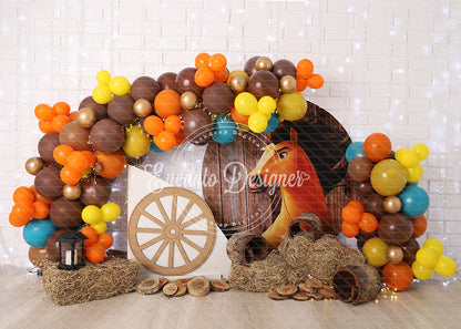 Avezano Western Horse Brown Orange Balloon Photography Background By Encanto Designer