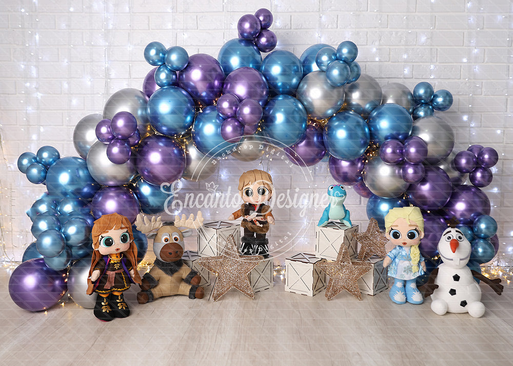 Avezano Frozen Character Blue Purple Balloon Photography Background By Encanto Designer