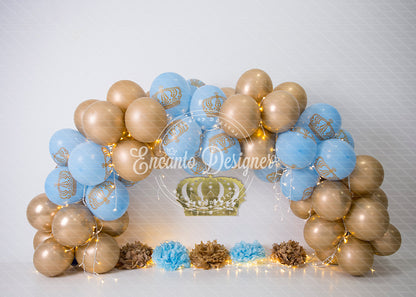 Avezano Blue Gold Crown Balloon Arch Photography Background By Encanto Designer