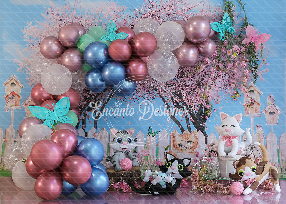 Avezano Cherry Blossom Cat Balloon Photography Background By Encanto Designer