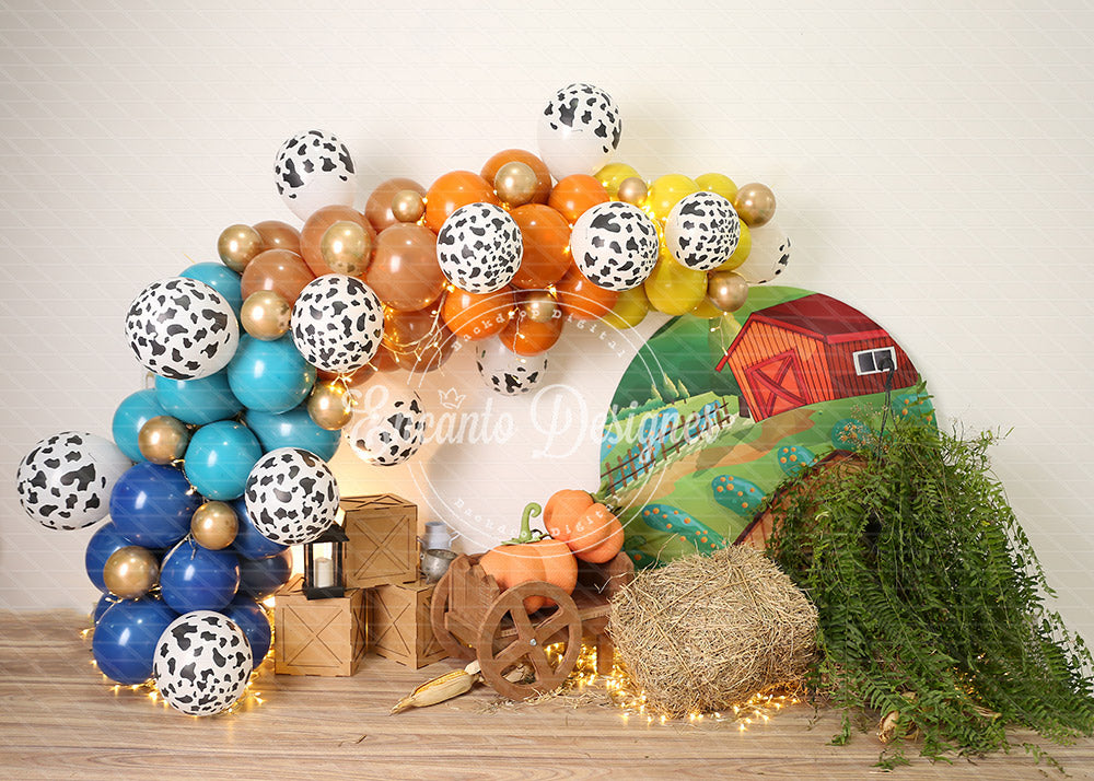 Avezano Farm Cow Print Balloon Pumpkin Photography Background By Encanto Designer