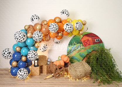 Avezano Farm Cow Print Balloon Pumpkin Photography Background By Encanto Designer