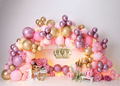 Avezano Pink Gold Crown Balloon Arch Photography Background By Encanto Designer