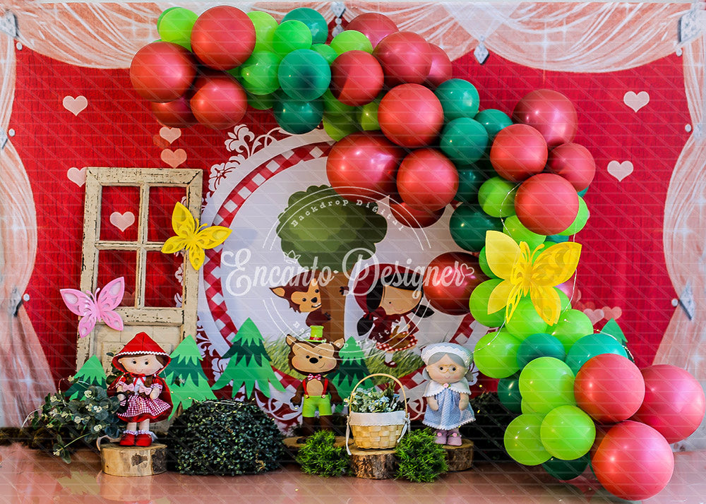 Avezano Little Red Riding Hood Red Green Balloon Photography Background By Encanto Designer