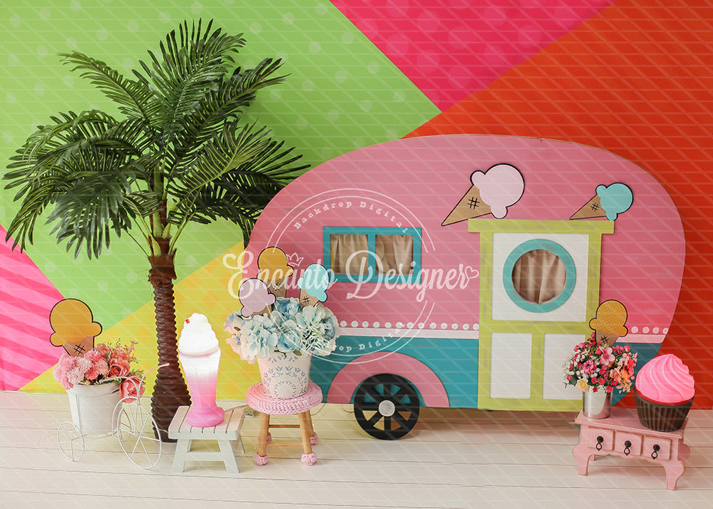 Avezano Ice Cream Truck and Tropical Decor Photography Background By Encanto Designer