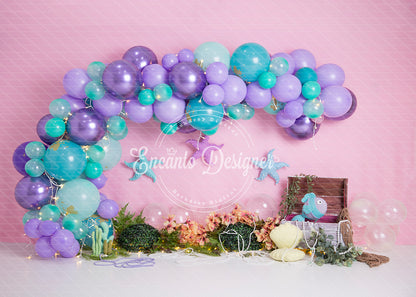 Avezano Mermaid Purple and Teal Balloon Arch Photography Background By Encanto Designer