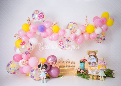 Avezano Floral Print Pink Balloon Photography Background By Encanto Designer