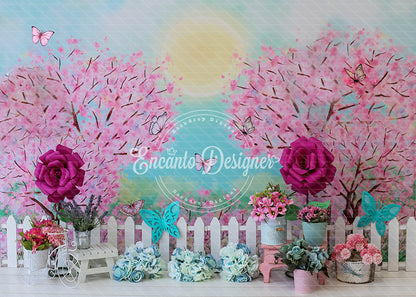 Avezano Cherry Blossom Butterfly Garden Photography Background By Encanto Designer