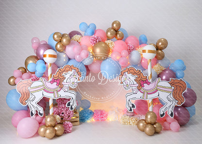 Avezano Carousel Horse Pink Gold Balloon Photography Background By Encanto Designer