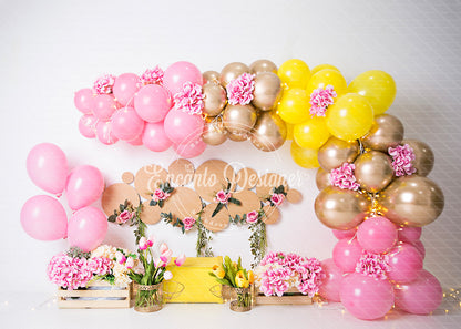 Avezano Pink Gold Yellow Floral Balloon Photography Background By Encanto Designer
