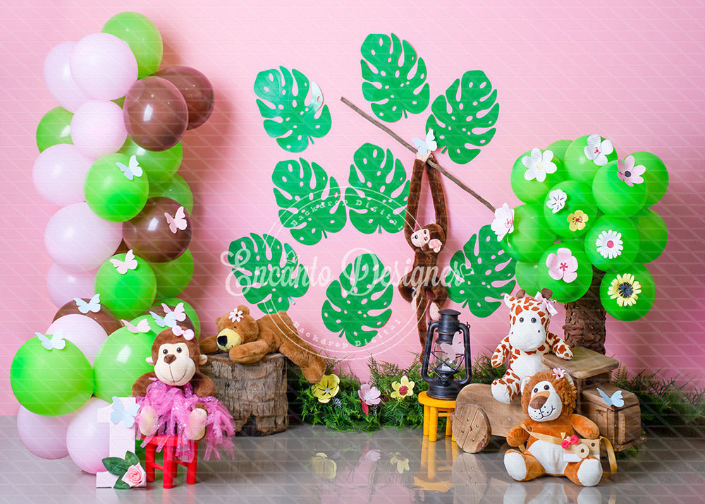Avezano Pink Jungle Safari Animal Balloon Photography Background By Encanto Designer