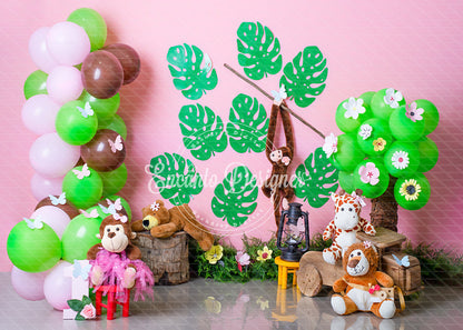 Avezano Pink Jungle Safari Animal Balloon Photography Background By Encanto Designer