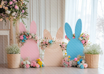 Avezano Pastel Bunny Cutout Floral Easter Photography Background By Encanto Designer