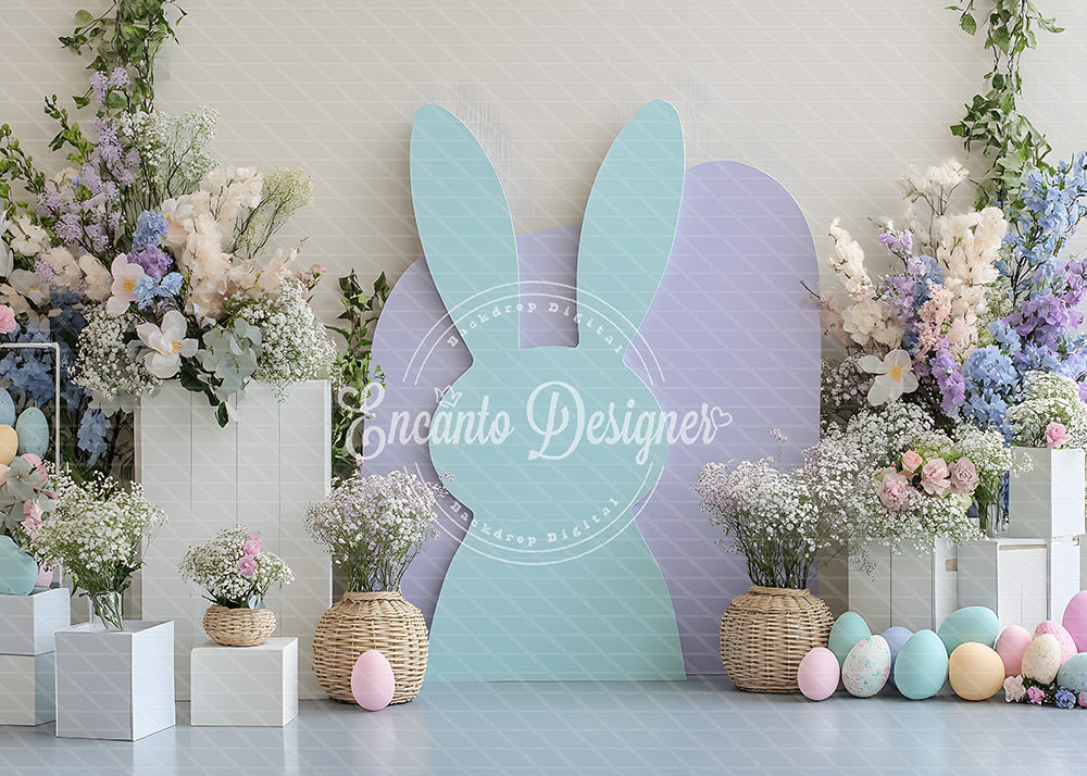 Avezano Mint Bunny Silhouette Floral Easter Photography Background By Encanto Designer
