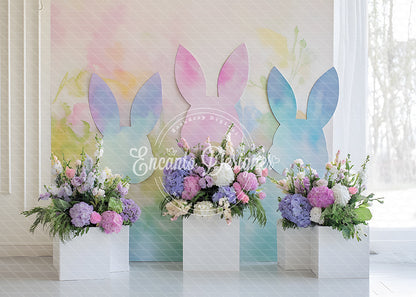 Avezano Watercolor Bunny Ears Hydrangea Easter Photography Background By Encanto Designer