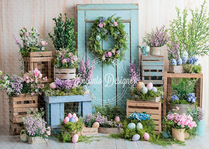 Avezano Rustic Easter Door Wreath Floral Photography Background By Encanto Designer