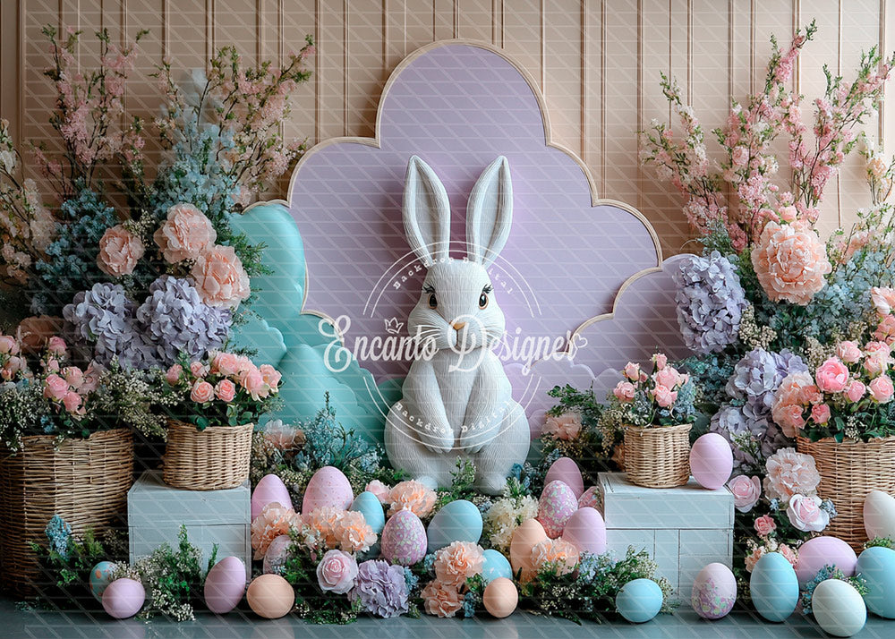 Avezano 3D Bunny Easter Floral Photography Background By Encanto Designer