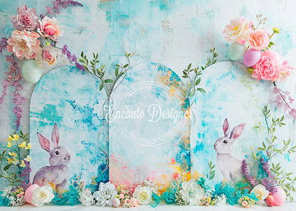 Avezano Textured Arch Bunny Floral Easter Photography Background By Encanto Designer