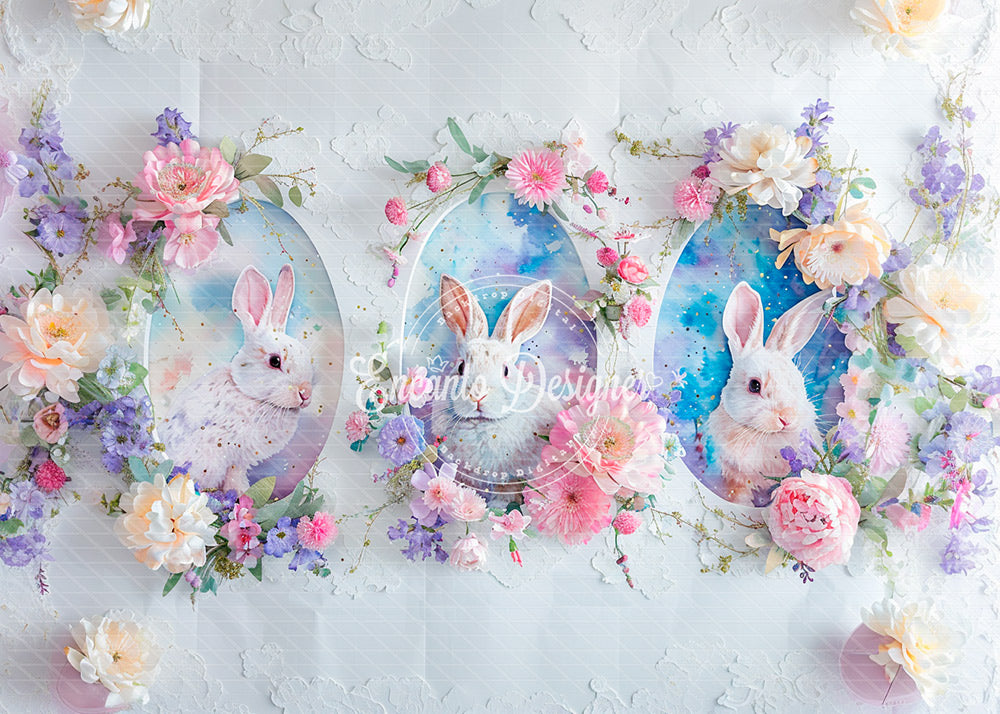 Avezano Lace Oval Bunny Floral Easter Photography Background By Encanto Designer