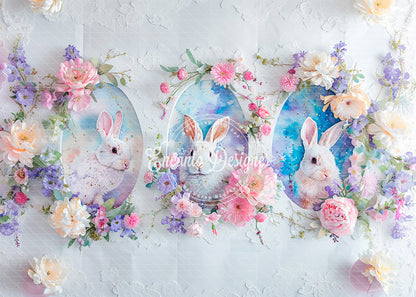 Avezano Lace Oval Bunny Floral Easter Photography Background By Encanto Designer