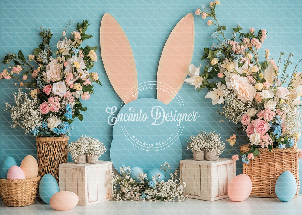 Avezano Bunny Ears Silhouette Floral Easter Photography Background By Encanto Designer