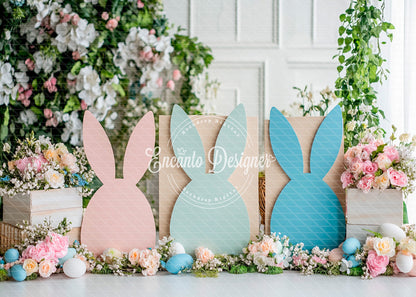 Avezano Pastel Bunny Silhouette Floral Easter Photography Background By Encanto Designer