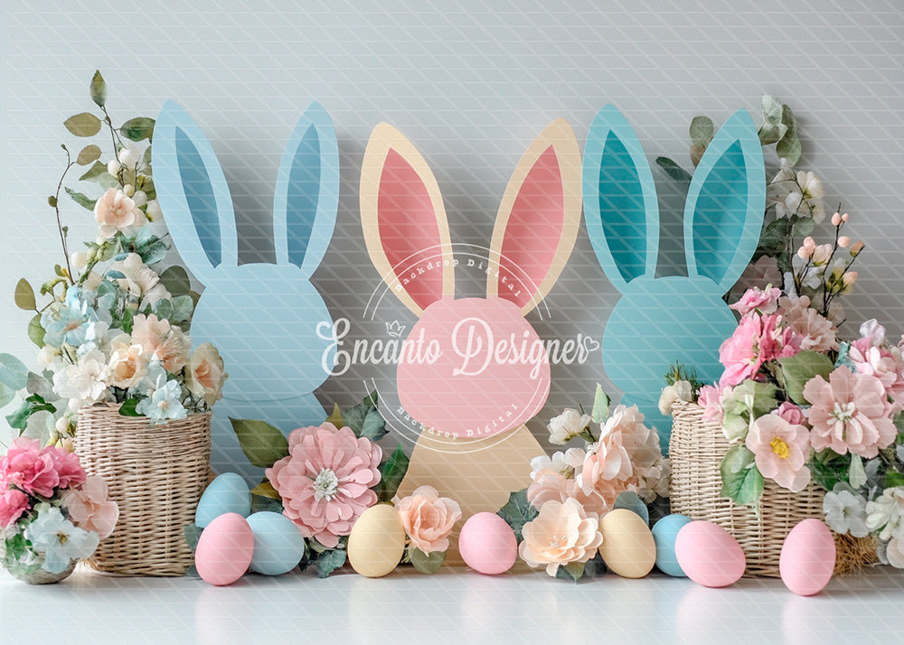 Avezano Pastel Bunny Ears Floral Easter Photography Background By Encanto Designer