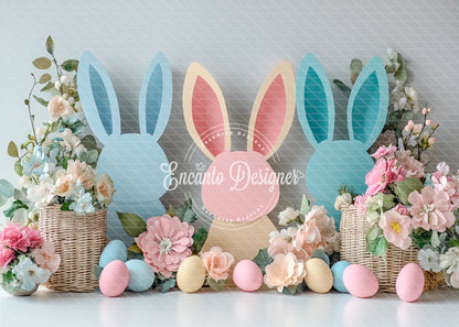 Avezano Pastel Bunny Ears Floral Easter Photography Background By Encanto Designer