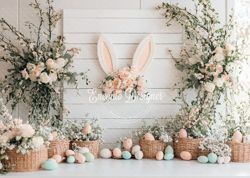 Avezano Boho Bunny Ears Floral Easter Photography Background By Encanto Designer