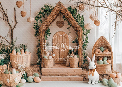 Avezano Boho Wicker Easter Bunny Cottage Photography Background By Encanto Designer