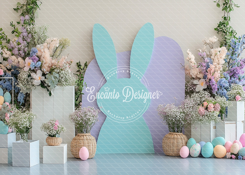 Avezano Pastel Bunny Silhouette Floral Easter Photography Background By Encanto Designer