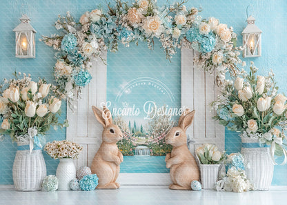 Avezano Blue Easter Bunny Floral Arch Photography Background By Encanto Designer