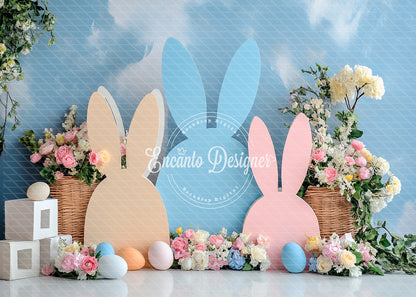 Avezano Pastel Bunny Silhouette Floral Easter Photography Background By Encanto Designer