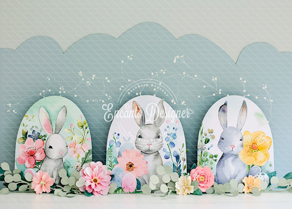 Avezano Watercolor Bunny Floral Arch Easter Photography Background By Encanto Designer