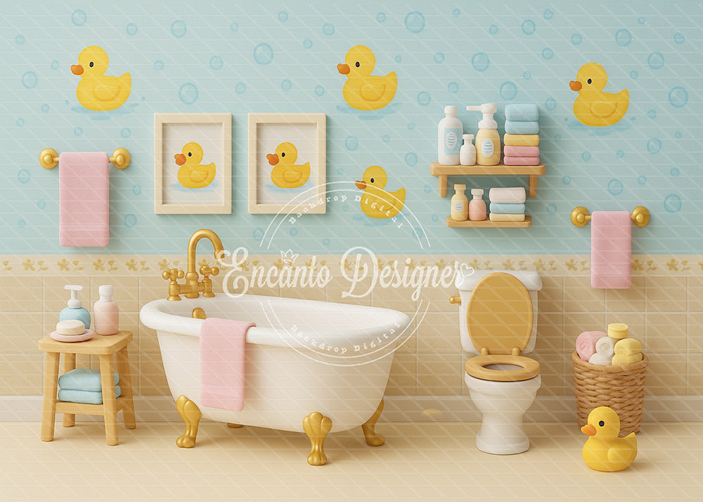 Avezano Cute Rubber Duck Bathroom Photography Background By Encanto Designer