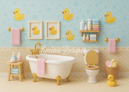 Avezano Cute Rubber Duck Bathroom Photography Background By Encanto Designer