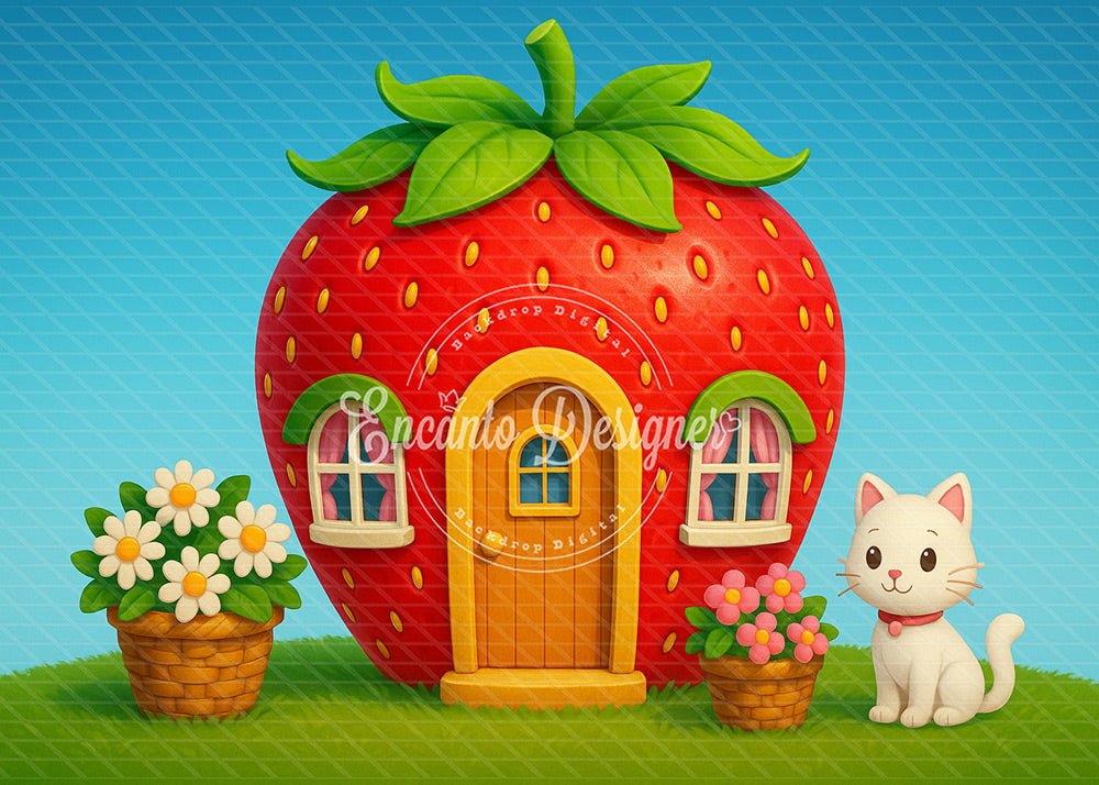Avezano Strawberry House Cat Cartoon Photography Background By Encanto Designer