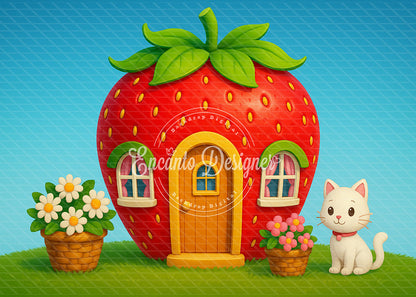 Avezano Strawberry House Cat Cartoon Photography Background By Encanto Designer