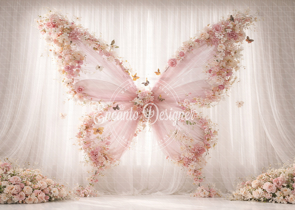 Avezano Pink Floral Butterfly Wings Photography Background By Encanto Designer