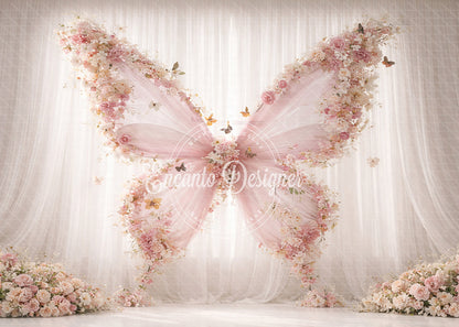 Avezano Pink Floral Butterfly Wings Photography Background By Encanto Designer